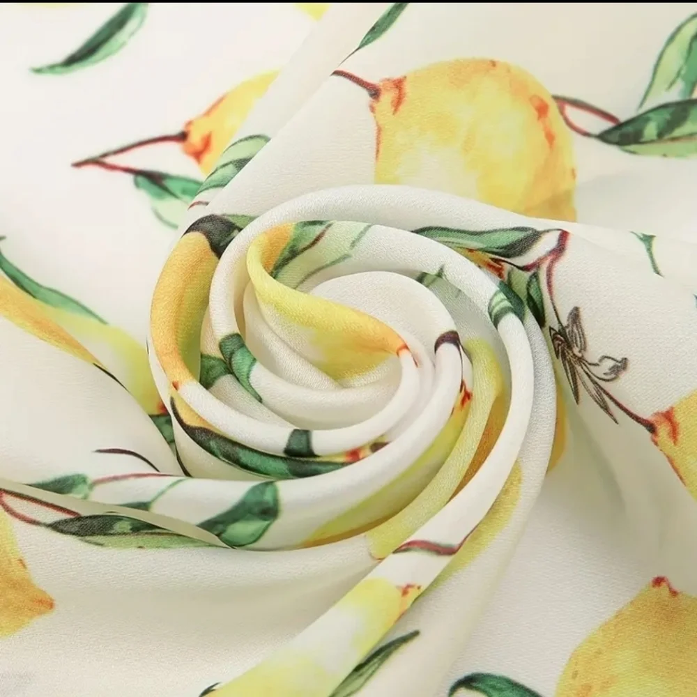 New! Chic Yellow Lemon Print Scarf – Lightweight & Stylish Square Wrap